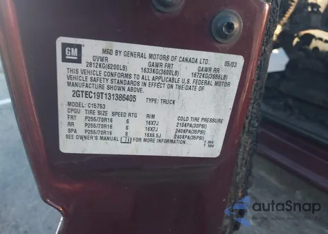 2003 GMC Sierra 1500 Sle z USA, uszkodzony, nr VIN 2GTEC19T131386405